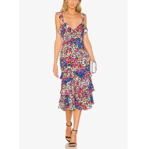 Majorelle x Revolve Dress Small Nolita Floral Ruffle Midi Multi